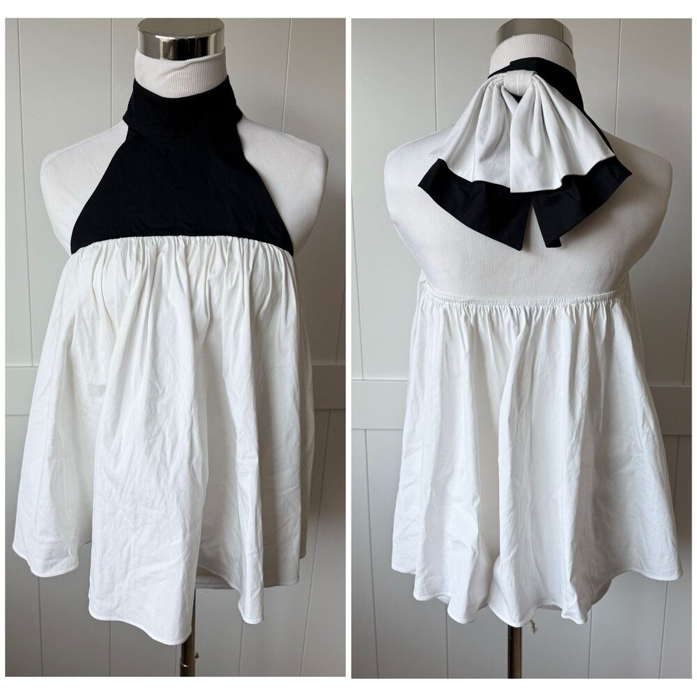 Caroline Constas Marisol Bow Halter Top M White Avant Garde Sculptural Babydoll